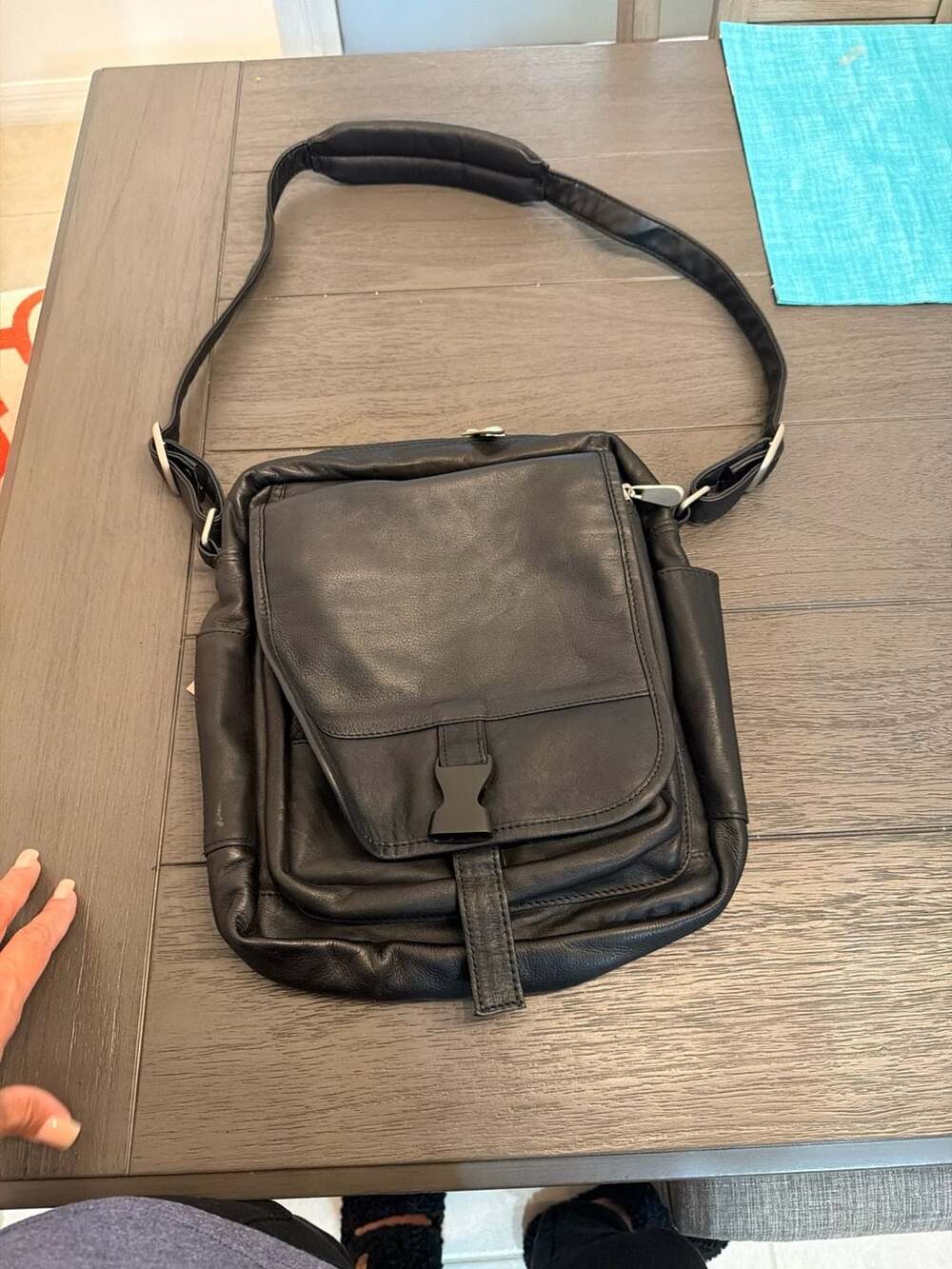 Jourdan NWT Black Genuine Leather Multipurpose Messenger Crossbody Bag